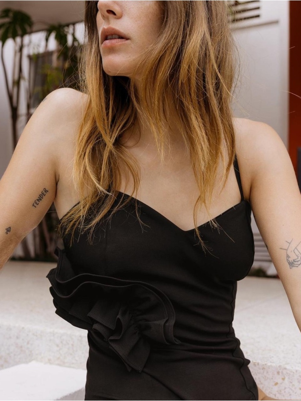 Zara Ruffled Black Bodysuit Size M NWT